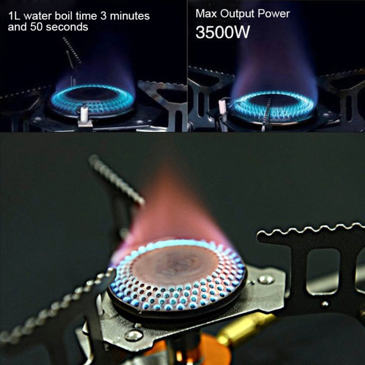 Camp stove with blue flame burning on perforated burner plate