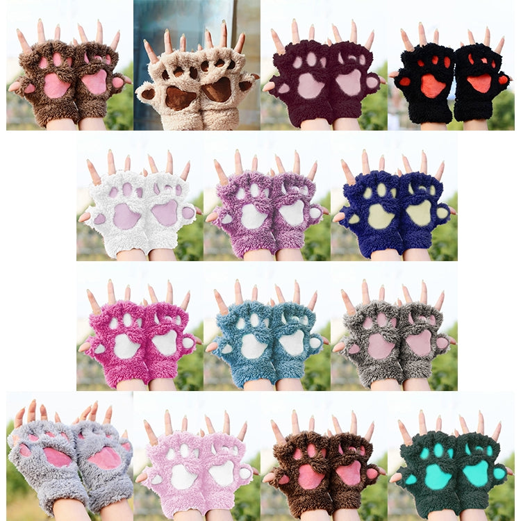 Assorted fluffy cat paw claw half-finger gloves in multiple colors, pink pads