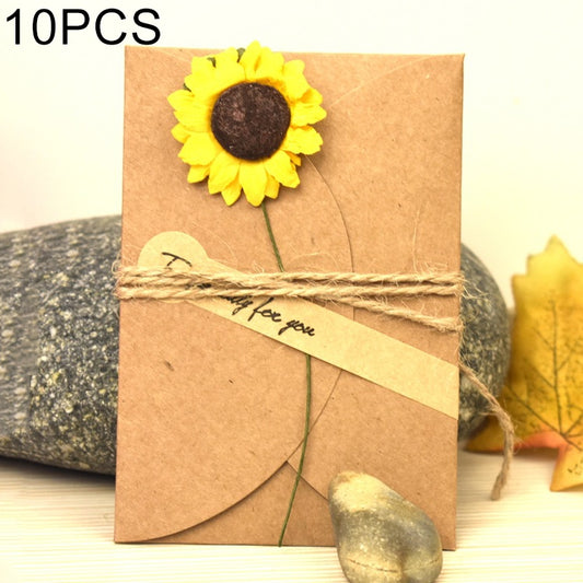 10 PCS Festival Creative DIY Retro Kraft Paper Handmade Small Dry Flower Greeting Card Birthday Card, Sunflower