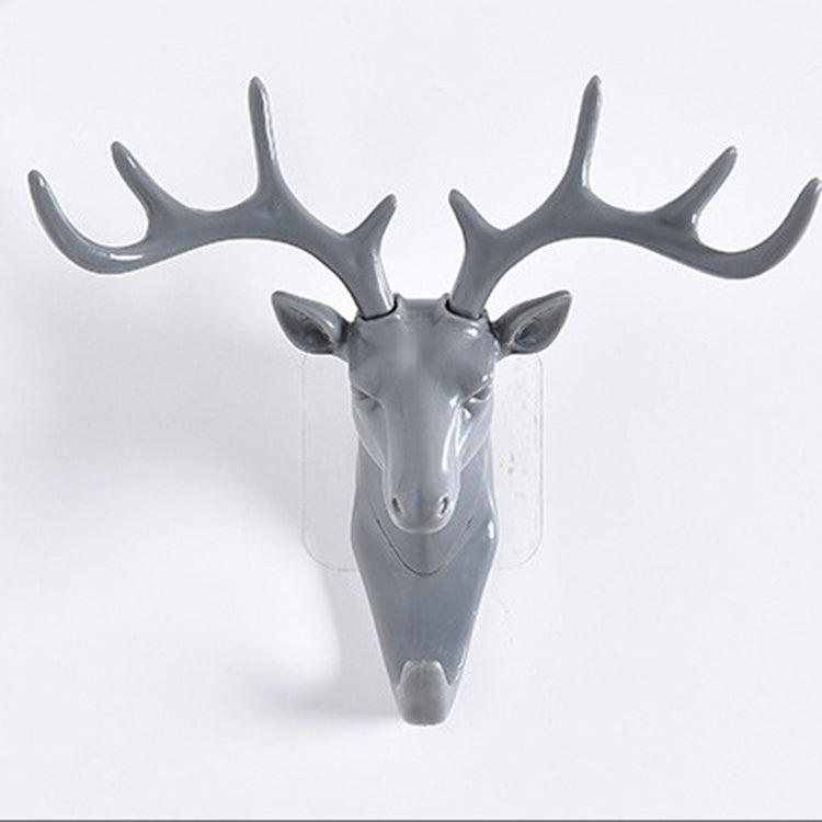 Gray deer-head wall coat hook with two antler arms and central hanging hook