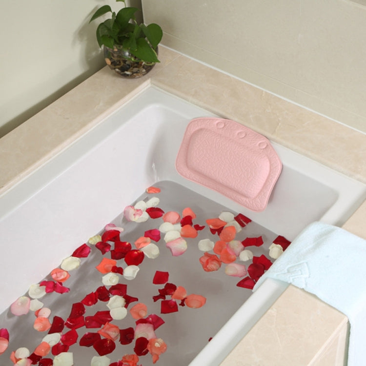 Waterproof bathtub headrest pillow, pink textured pad with suction cup grip points