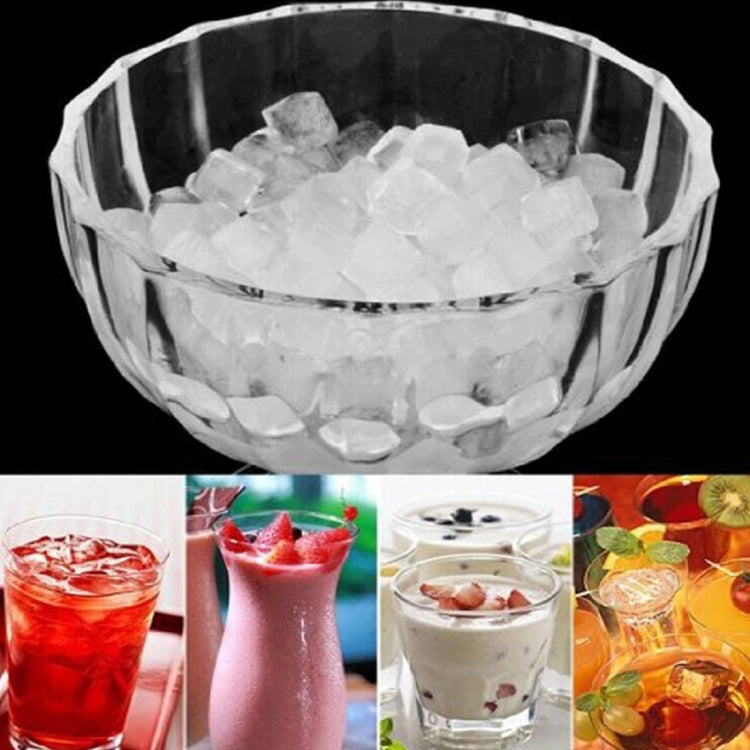 Clear bowl filled with small square ice cubes for drinks