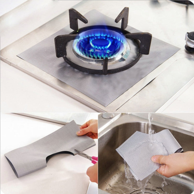 Gas burner flame on the silver protective pad, cleaned with a cloth