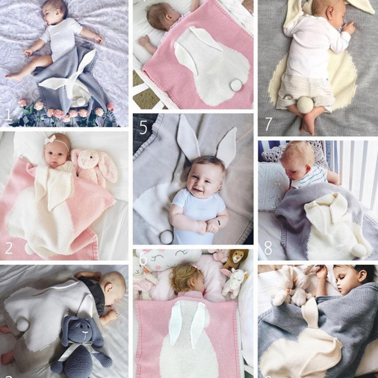 Rabbit pattern knitted baby blanket with stereoscopic ears, pink and white.