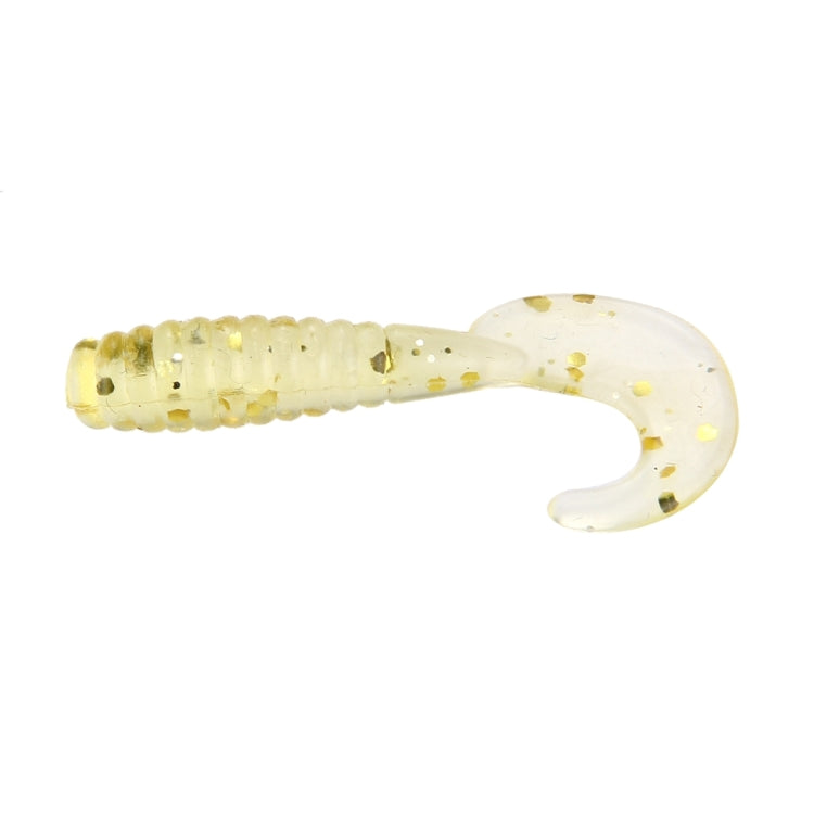 Artificial fishing lure, translucent white grub-style lure with yellow speckled tail