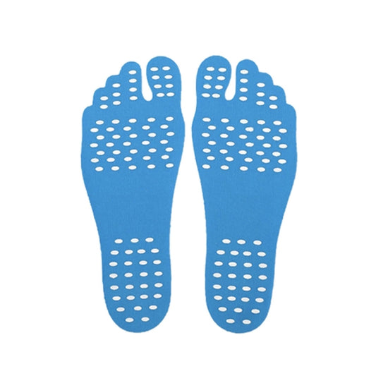 Blue anti-slip summer sandal insole pair with perforated dot grip pattern