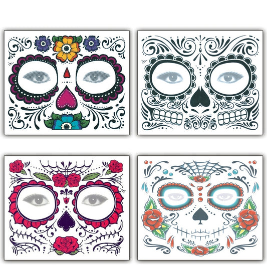 4pcs Halloween Waterproof Temporary Face Tattoo Stickers, Size: 150*125mm, Random Style Delivery, 150*125mm
