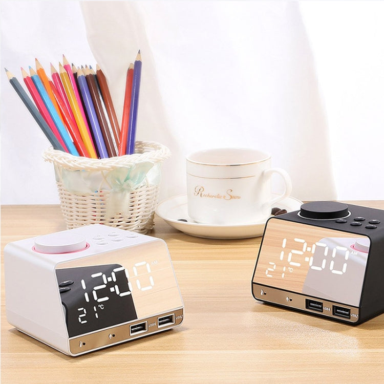 K11 Bluetooth Alarm Clock Speaker Creative Digital Music Clock Display Radio with Dual USB Interface, Support U Disk / TF Card / FM / AUX, EU Plug, EU Plug(Black), EU Plug(White)