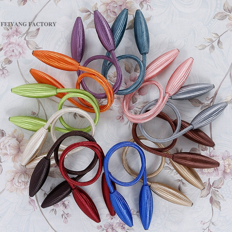 Assorted curtain tie ropes with leaf-shaped wraps in multiple colors