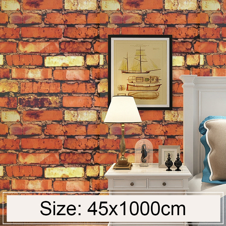 Red and gold stone brick 3D wallpaper on wall, size 45x1000cm