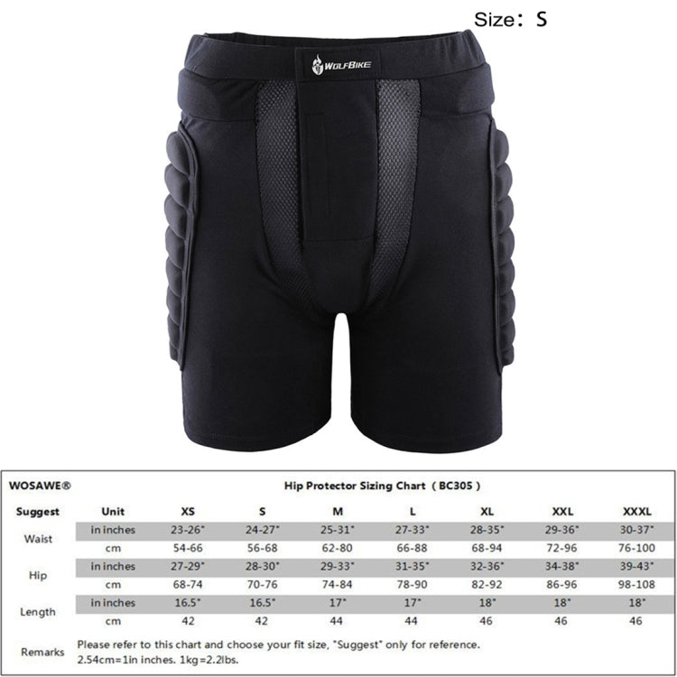 Black hip padded protective shorts with wide waistband, size S