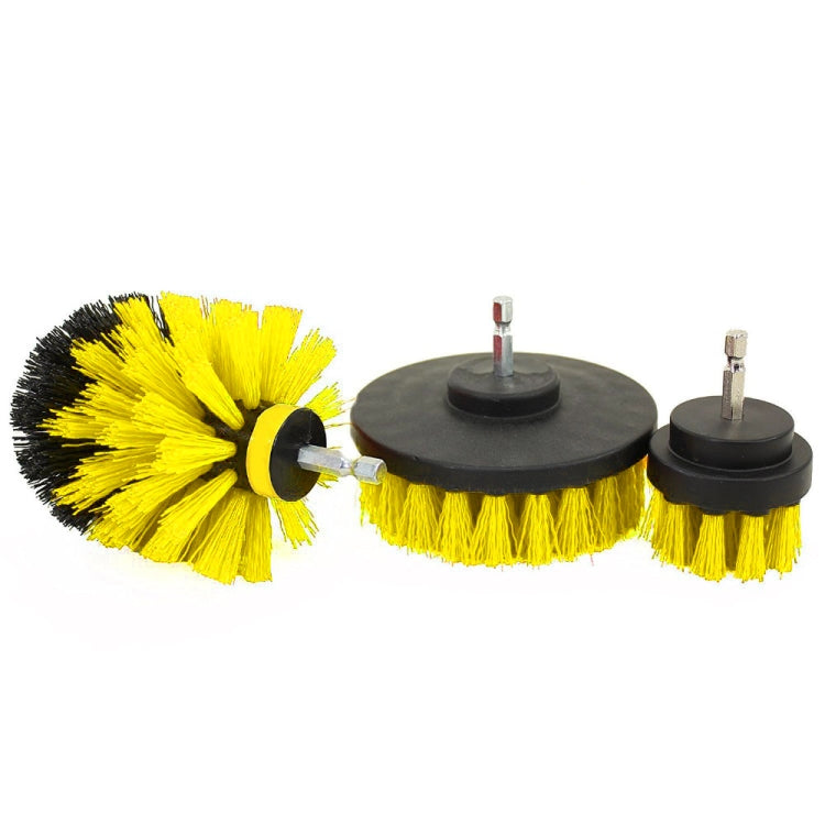 3-in-1 drill cleaning brush kit, yellow bristle rotary heads with quick-change shanks