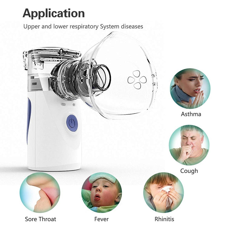 Portable mini handheld nebulizer inhaler device with clear breathing mask and mouthpiece