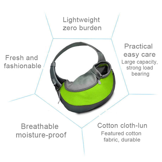 Reversible pet sling carrier with breathable mesh, gray and bright green design, large size