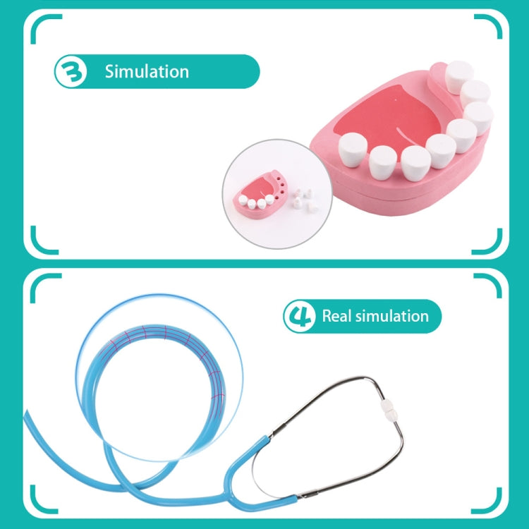 Pink pill tray and blue stethoscope with coiled tubing for realistic pretend care
