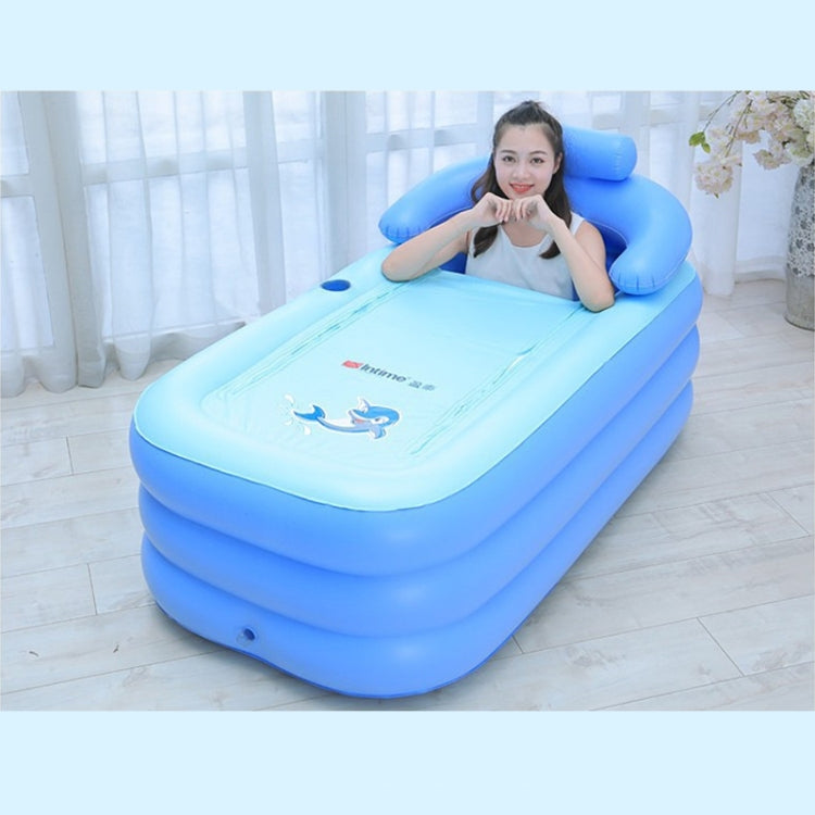 Light blue inflatable bath pool with headrest and decorative base panel