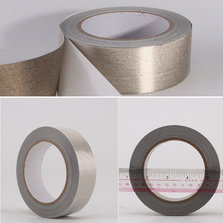 Conductive adhesive cloth tape roll with ruler, metallic gray, double-sided
