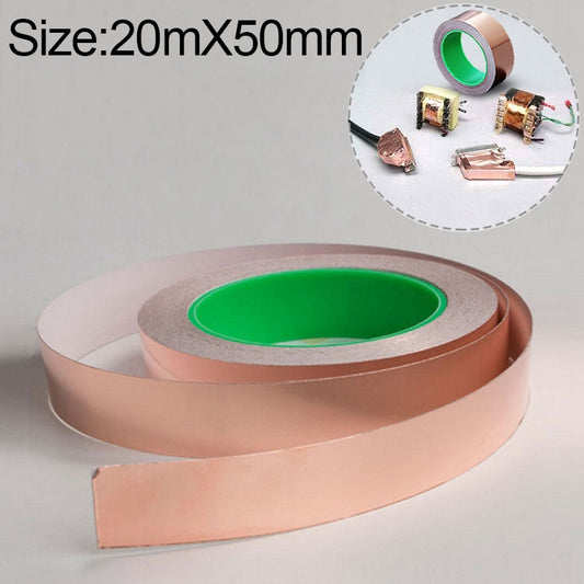 Pure Copper Double-sided Conductive Copper Foil Tape Signal Masking Tape, Size: 20m x 50mm, Size: 20m x 50mm