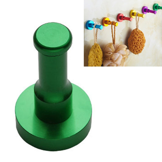 Green round single wall hook with circular base and cylindrical top, aluminum style.