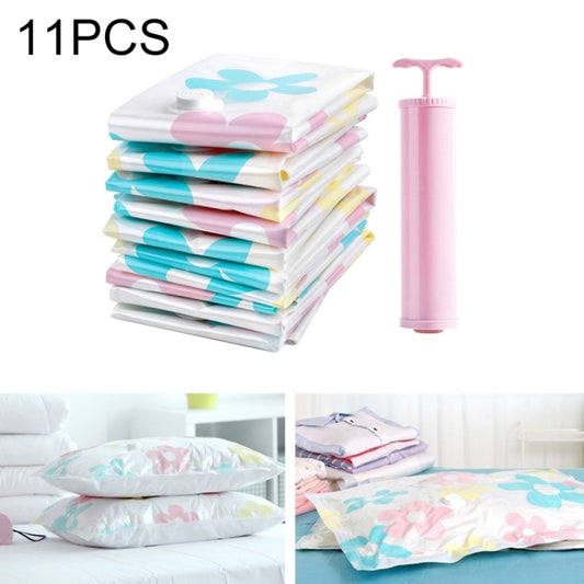 11 PCS Space Saving Sunflowers Pattern Vacuum Storage Bag, Thinken Quilts Clothing Vacuum Seal Storage Bag with a Hand Pump, Including: 3 PCS 80*100 cm,2 PCS 60*80 cm, 3 PCS 50*70 cm, 2 PCS 40*60 cm, 11 PCS Storage Bag