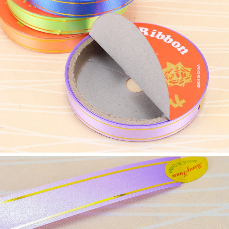 Plastic ribbon roll with loose ribbon end, metallic stripes, 1.6cm x 8m