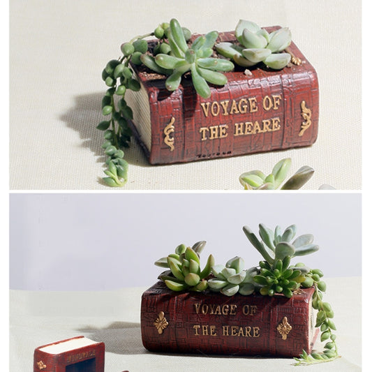 Retro Literature Book Pots Multi-meat Plant Bonsai Micro-landscape Vintage Book Flower Pot Planter for Flower Cacti Herbs Plant Bed Box Case FlowerPot, Size: 14*10.5*5cm, Size: 14*10.5*5cm