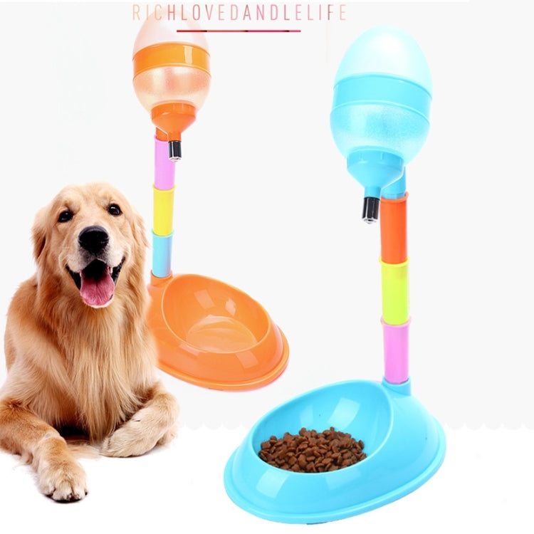 2-in-1 automatic pet feeder with orange and blue bowls and vertical dispenser stands