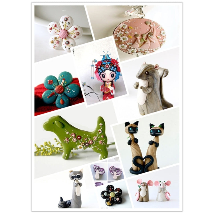 Collage of handmade clay sculptures: flowers, animals, and decorative figures