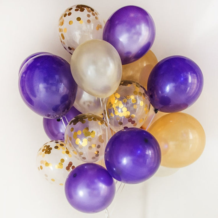 Purple and gold balloon cluster with clear confetti balloons