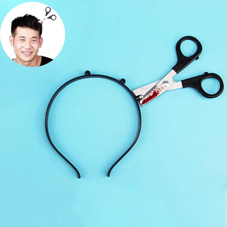 Scissors hair hoop headband costume accessory with black frame and red handle