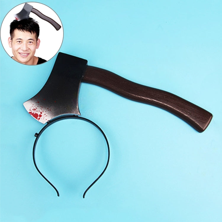 Axe hair accessory headband with black band and wide brown axe blade