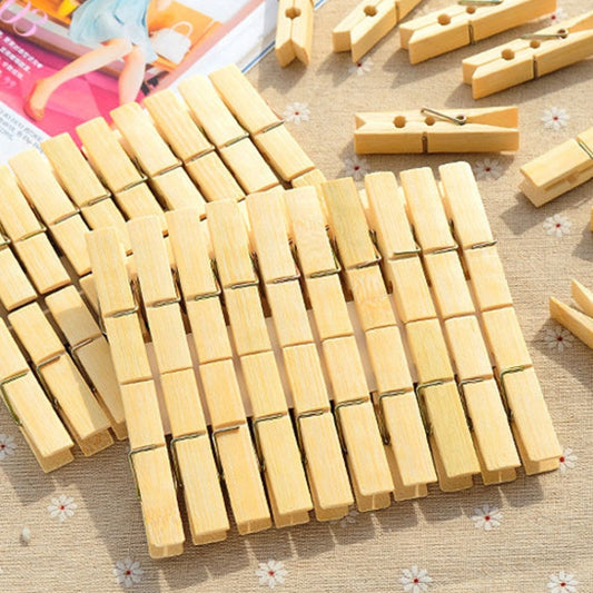100pcs Multi-function Mini Bamboo Clothes Photo Paper Peg Clothespin Laundry Hanger Clip, Bamboo