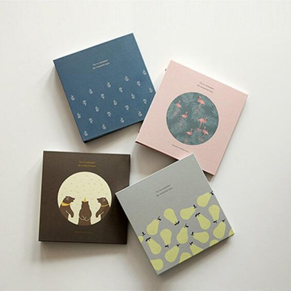 5-inch photo album insert covers set, blue, pink, brown, and green illustrated designs
