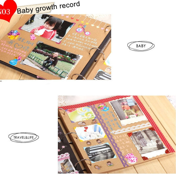 Baby growth record photo album with collage pages and ring binder