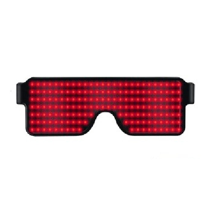 Red LED light-up shutter glasses with black frame, novelty party eyewear