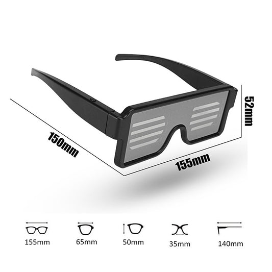 Black LED dot-matrix shutter glasses with rectangular lenses and side hinges