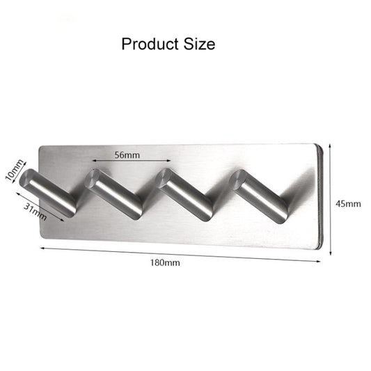 Stainless Steel Four Oblique Row Hook Bathroom Non-perforated Storage Clothes Rack, Four Oblique Row Hook