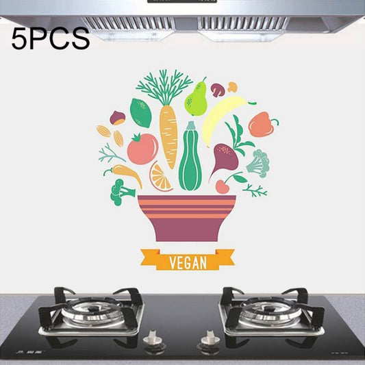 5 PCS Fruit Vegetable Pattern Household Kitchen Self-adhesive High Temperature Resistance Oil Resistant Wall Stickers Size: 60x90cm, Fruit Vegetable Pattern