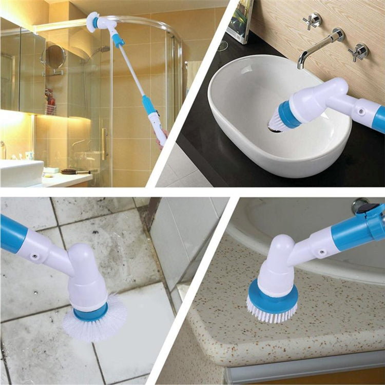 Cordless power spin scrubber with blue bristle brush head and white handle