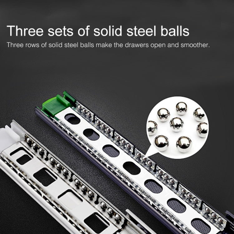 Ball bearings across three-section stainless steel drawer slide rails for smooth motion