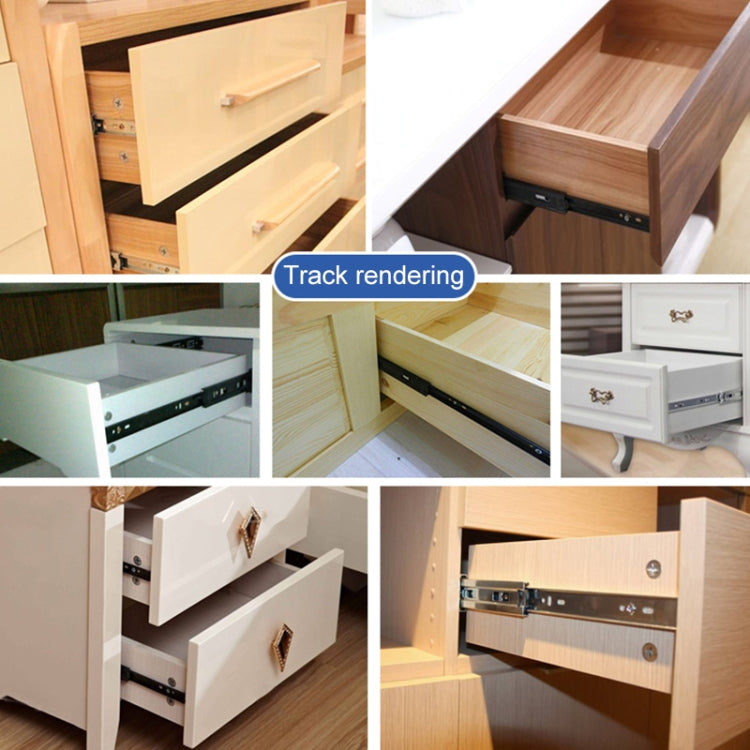 3-section drawer slide system installed in a wooden cabinet drawer, muted action
