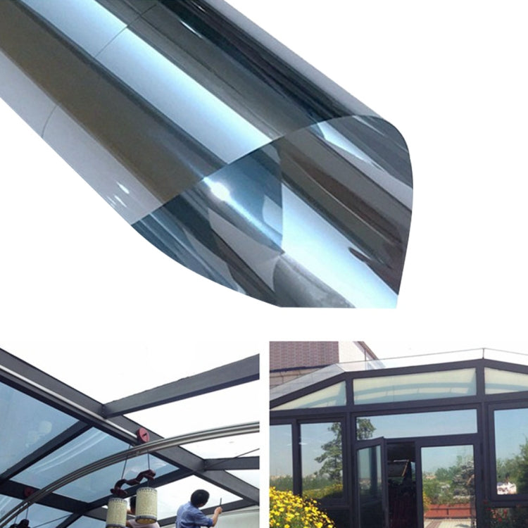 Reflective UV window film sticker on glass roof panels, metallic sheen