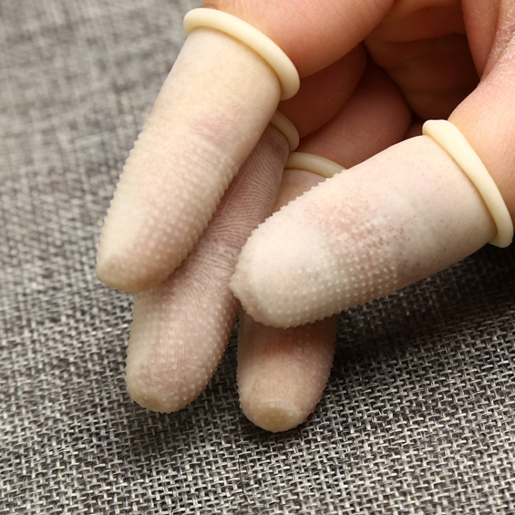 Cream (khaki) latex fingertip gloves with textured anti-slip grip, size M, pack of 100