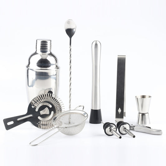 11 in 1 Stainless Steel Cocktail Shaker Tools Set with Wooden Mount, Capacity: 350ml, 350ml