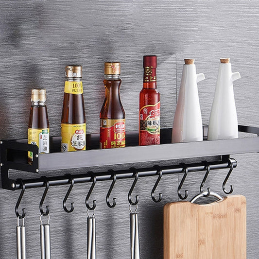 50cm 8 Hooks Kitchen Multi-function Wall Hanging Holder Seasoning Storage Rack, 50cm 8 Hooks (Black)