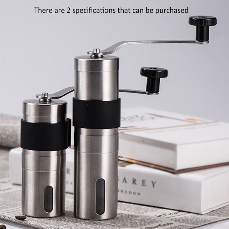 Stainless steel manual conical burr coffee grinder with black hand crank handle
