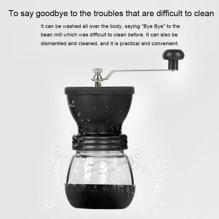 Manual conical burr coffee grinder shown with water-splash style for easy rinsing.
