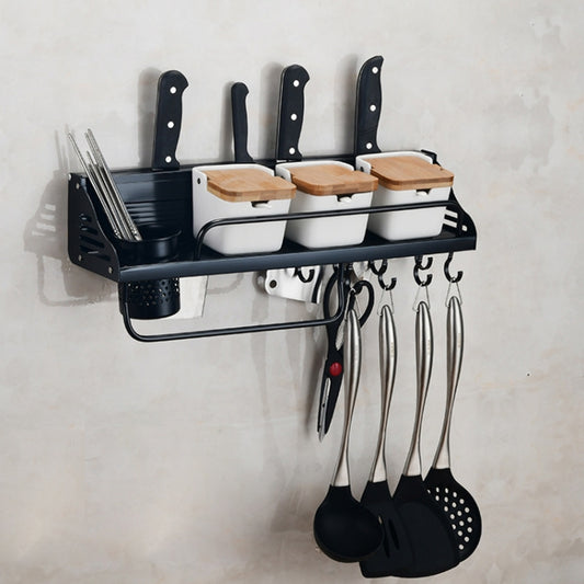 A Version 50cm 1 Cup 8 Hooks Kitchen Multi-function Wall-mounted Condiment Storage Rack, A Version 50cm 1 Cup