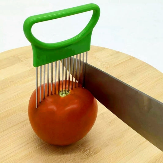 Stainless Steel Vegetable Onion Cutter Holder Meat Needle Kitchen Tools, Orange, Green, Blue, White