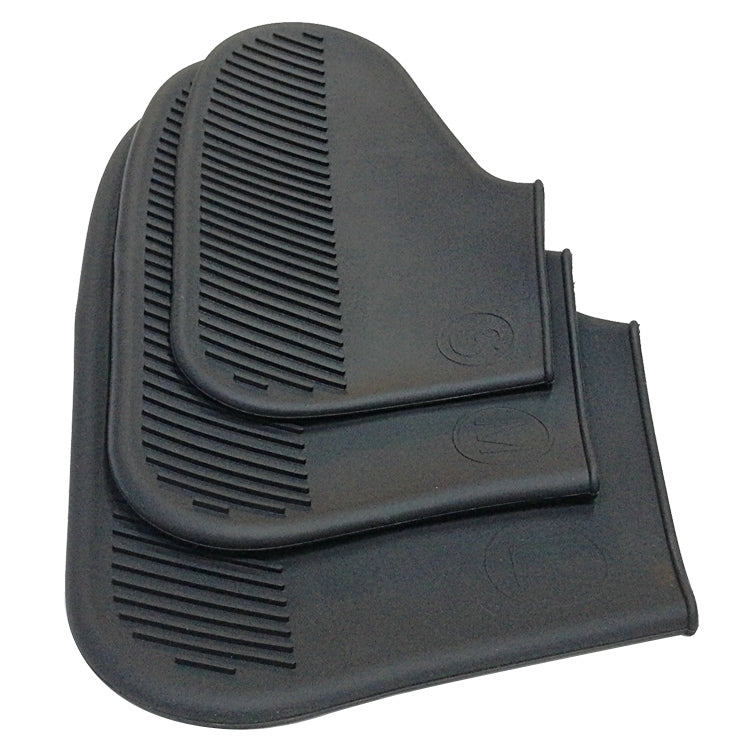 Black silicone waterproof anti-skid shoe covers with ridged sole and heel grip
